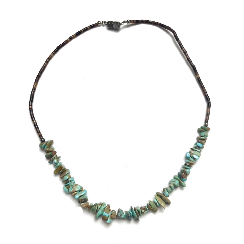 Santo Domingo, Vintage Penn Shell Heishi Royston Turquoise Sterling 17” Necklace